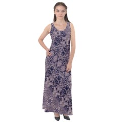 Violet Textured Mosaic Ornate Print Sleeveless Velour Maxi Dress by dflcprintsclothing