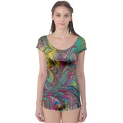 Abstract Marbling Swirls Boyleg Leotard  by kaleidomarblingart