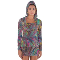 Abstract Marbling Swirls Long Sleeve Hooded T-shirt by kaleidomarblingart