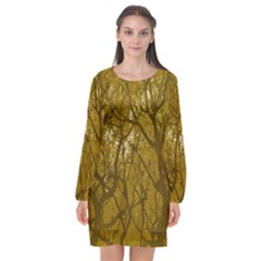 Forest Landscape Illustration 2 Long Sleeve Chiffon Shift Dress 