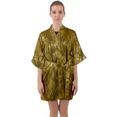 Forest Landscape Illustration 2 Half Sleeve Satin Kimono  by dflcprintsclothing