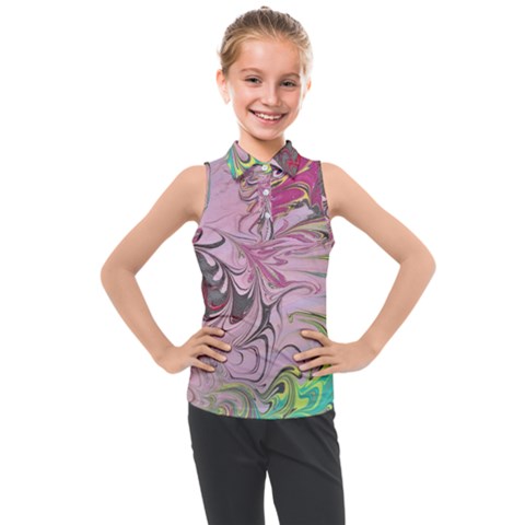 Petals With Marbling Kids  Sleeveless Polo Tee by kaleidomarblingart