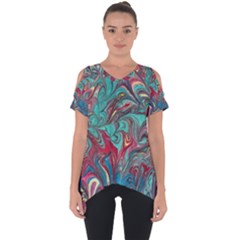 Psychedelic Marbling Patterns Iv Cut Out Side Drop Tee by kaleidomarblingart