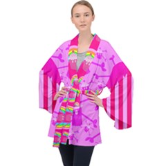 Cccartonnslogobg7 Cupycakescollage11pinknewbkgrd* Jokerscullzzz7117 Logohotpinkpattern Long Sleeve Velvet Kimono  by DayDreamersBoutique