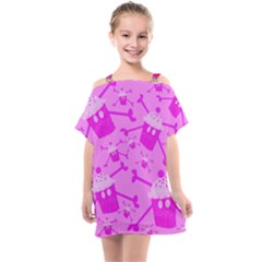 Cccartonnslogobg7 Cupycakescollage11pinknewbkgrd* Jokerscullzzz7117 Logohotpinkpattern Kids  One Piece Chiffon Dress by DayDreamersBoutique