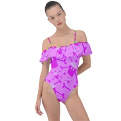 Cccartonnslogobg7 Cupycakescollage11pinknewbkgrd* Jokerscullzzz7117 Logohotpinkpattern Frill Detail One Piece Swimsuit by DayDreamersBoutique