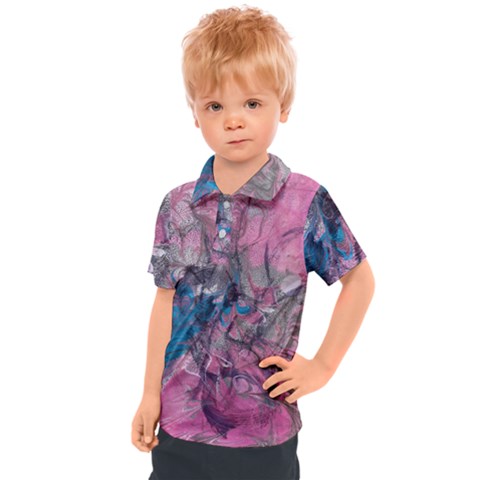 Brush Strokes On Marbling Patterns Kids  Polo Tee by kaleidomarblingart