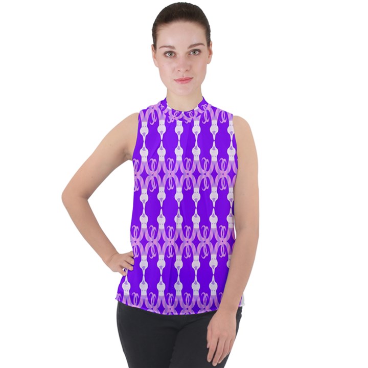 Jokerscullz Mock Neck Chiffon Sleeveless Top