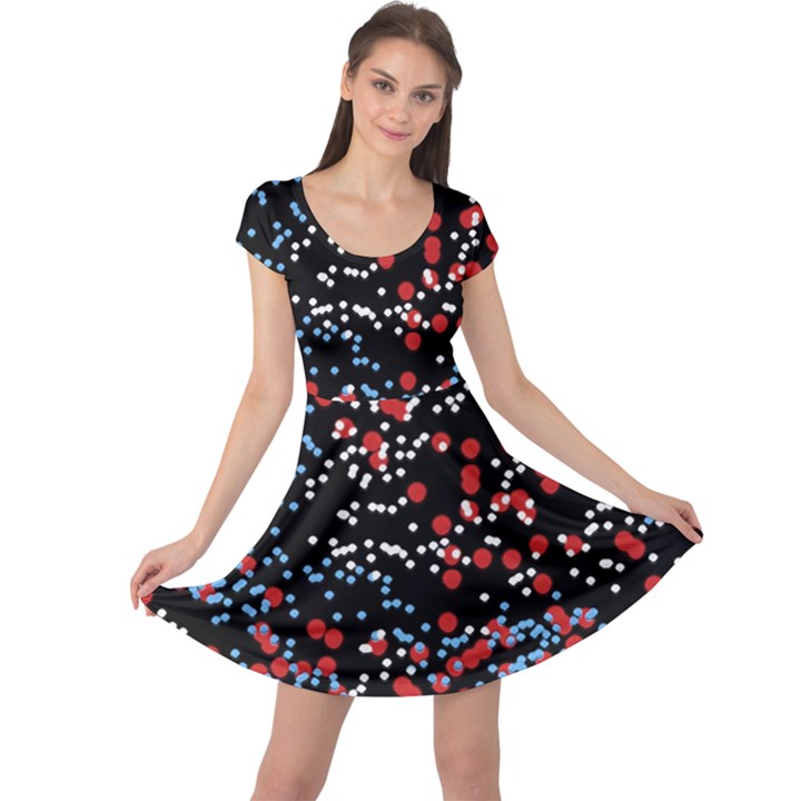 Multicolored Bubbles Motif Abstract Pattern Cap Sleeve Dress