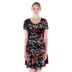 Multicolored Bubbles Motif Abstract Pattern Short Sleeve V-neck Flare Dress by dflcprintsclothing