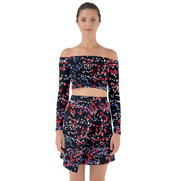 Multicolored Bubbles Motif Abstract Pattern Off Shoulder Top with Skirt Set