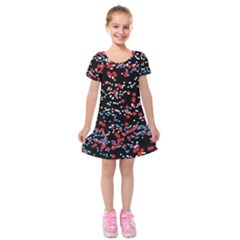 Multicolored Bubbles Motif Abstract Pattern Kids  Short Sleeve Velvet Dress