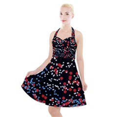 Multicolored Bubbles Motif Abstract Pattern Halter Party Swing Dress 