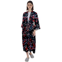 Multicolored Bubbles Motif Abstract Pattern Maxi Satin Kimono