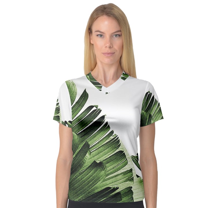 Green banana leaves V-Neck Sport Mesh Tee