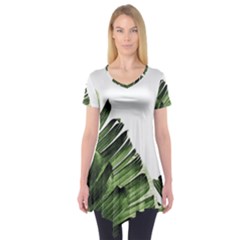 Green Banana Leaves Short Sleeve Tunic  by goljakoff