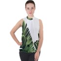 Green banana leaves Mock Neck Chiffon Sleeveless Top View1