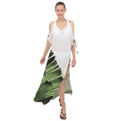 Green Banana Leaves Maxi Chiffon Cover Up Dress by goljakoff