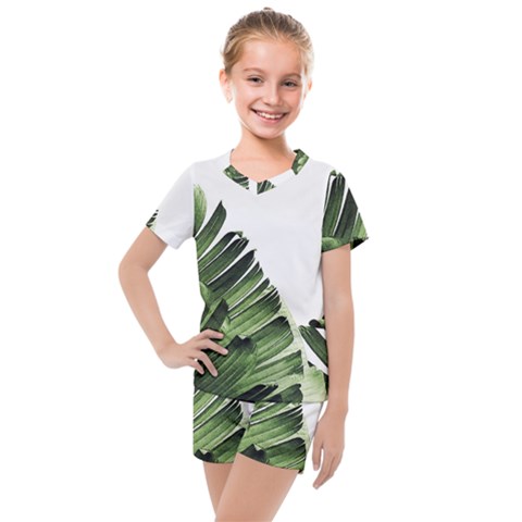 Green Banana Leaves Kids  Mesh Tee And Shorts Set by goljakoff