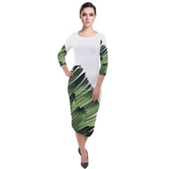 Green Banana Leaves Quarter Sleeve Midi Velour Bodycon Dress by goljakoff