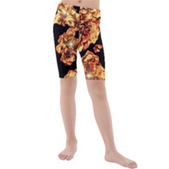 Copper Floral Kids  Mid Length Swim Shorts by Janetaudreywilson