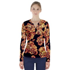 Copper Floral V-neck Long Sleeve Top by Janetaudreywilson