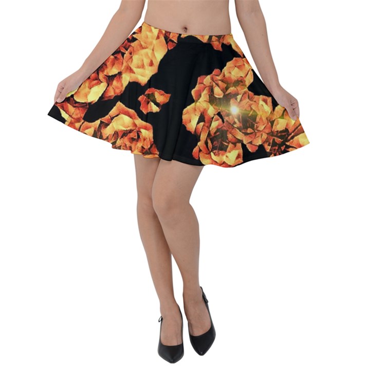 Copper Floral Velvet Skater Skirt