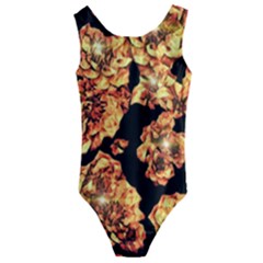 Copper Floral Kids  Cut-out Back One Piece Swimsuit by Janetaudreywilson