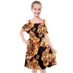 Copper Floral Kids  Cut Out Shoulders Chiffon Dress by Janetaudreywilson