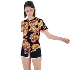 Copper Floral Asymmetrical Short Sleeve Sports Tee by Janetaudreywilson