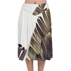 Vintage Banana Leaves Velvet Flared Midi Skirt by goljakoff