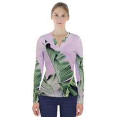 Palm Leaf V-neck Long Sleeve Top by goljakoff