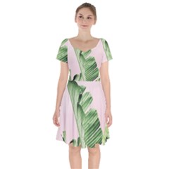 Palm Leaf Short Sleeve Bardot Dress by goljakoff