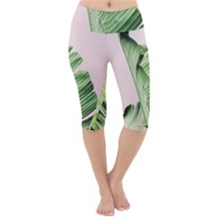 Palm Leaf Lightweight Velour Cropped Yoga Leggings by goljakoff