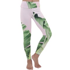 Palm Leaf Kids  Lightweight Velour Classic Yoga Leggings by goljakoff