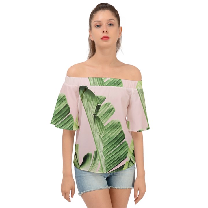 Palm leaf Off Shoulder Short Sleeve Top