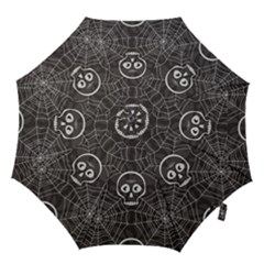 Skull And Spider Web On Dark Background Hook Handle Umbrellas (large) by FloraaplusDesign