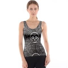 Skull And Spider Web On Dark Background Tank Top by FloraaplusDesign