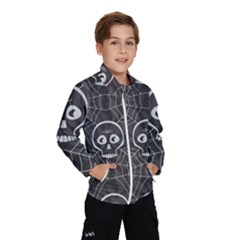 Skull And Spider Web On Dark Background Kids  Windbreaker