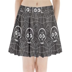 Skull And Spider Web On Dark Background Pleated Mini Skirt by FloraaplusDesign