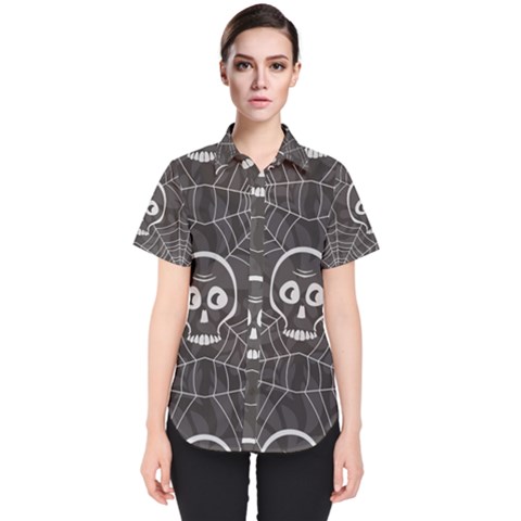 Skull And Spider Web On Dark Background Women s Short Sleeve Shirt by FloraaplusDesign