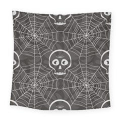 Skull And Spider Web On Dark Background Square Tapestry (large)