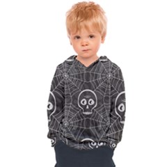 Skull And Spider Web On Dark Background Kids  Overhead Hoodie by FloraaplusDesign