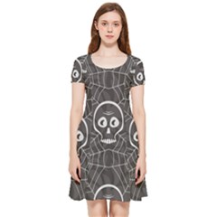 Skull And Spider Web On Dark Background Inside Out Cap Sleeve Dress by FloraaplusDesign