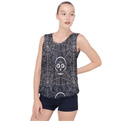 Skull And Spider Web On Dark Background Bubble Hem Chiffon Tank Top by FloraaplusDesign