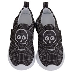 Skull And Spider Web On Dark Background Kids  Velcro No Lace Shoes by FloraaplusDesign