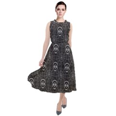 Skull And Spider Web On Dark Background Round Neck Boho Dress