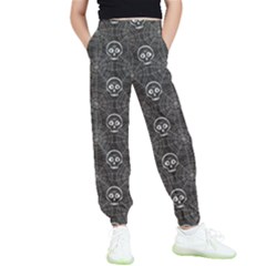 Skull And Spider Web On Dark Background Kids  Elastic Waist Pants