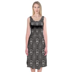 Skull And Spider Web On Dark Background Midi Sleeveless Dress