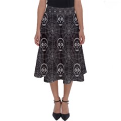 Skull And Spider Web On Dark Background Perfect Length Midi Skirt